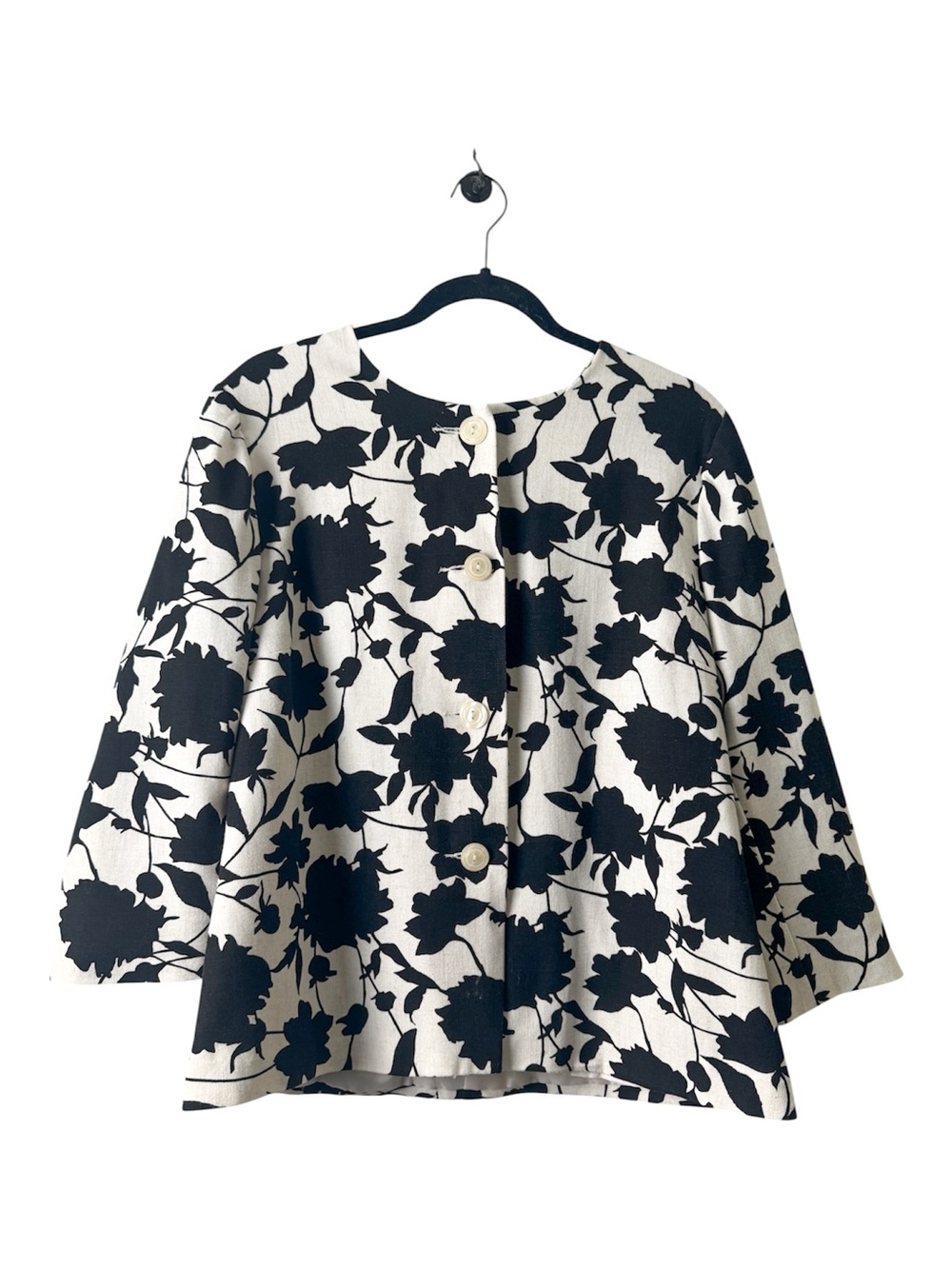 Sag Harbor Ivory and Black Floral Cropped Blazer Women's Size 14
